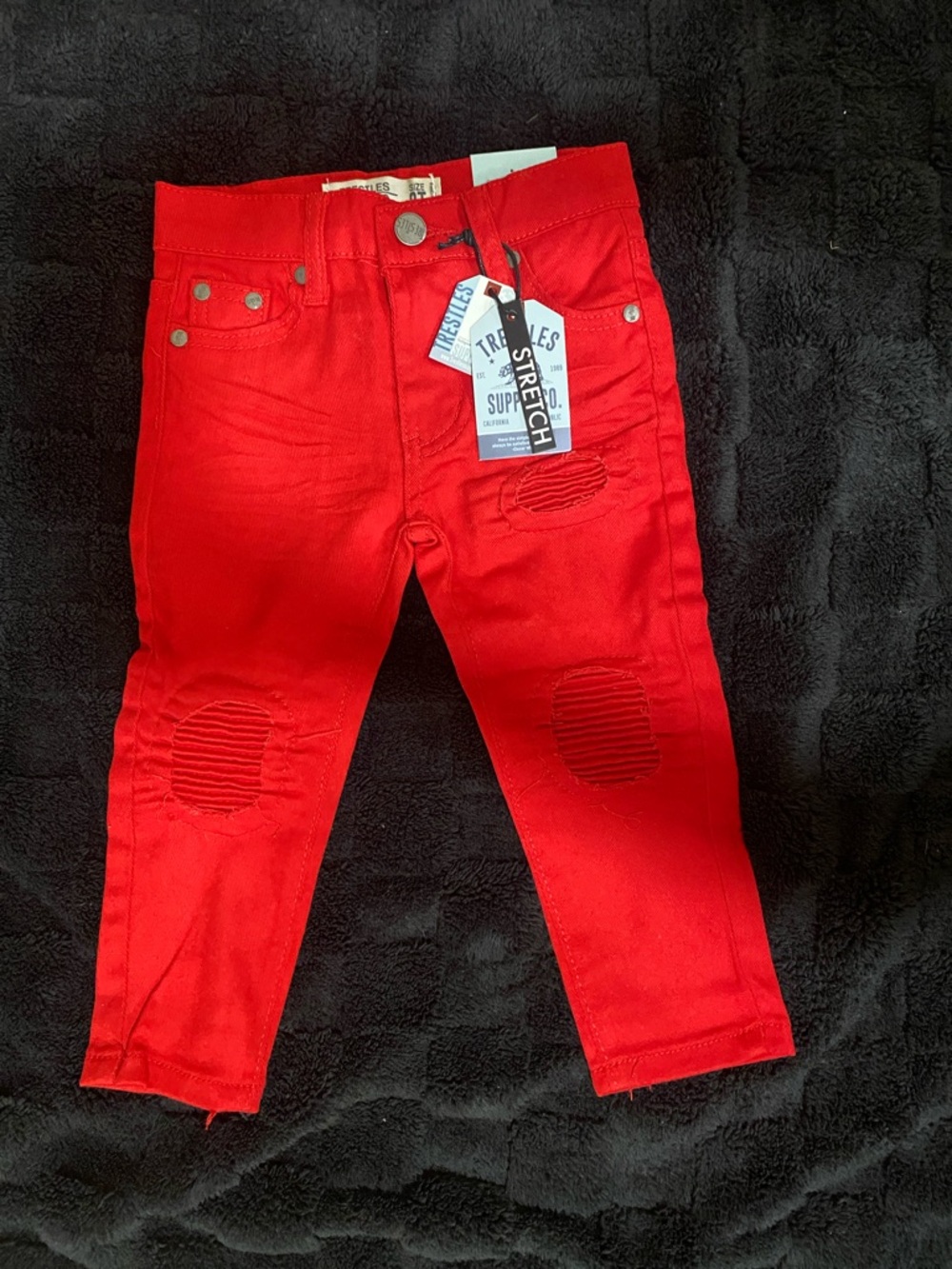 Kids Stretch Ripped Red Jeans - Unbranded